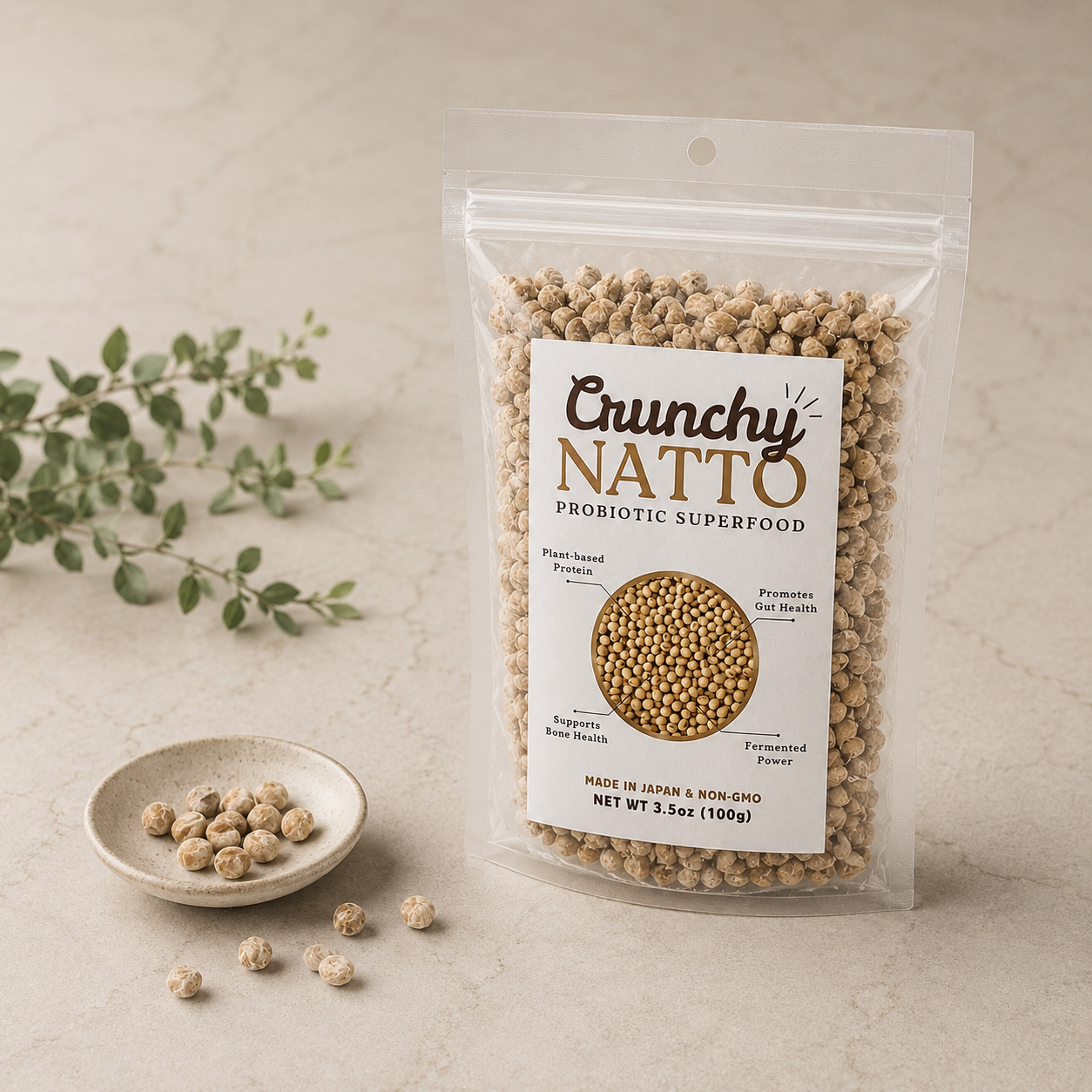 Crunchy Natto pouch ready to enjoy